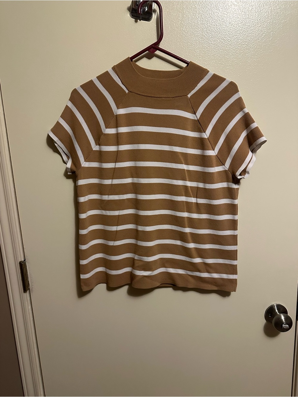 Worthington Camel and White Striped Short-Sleeve Top
